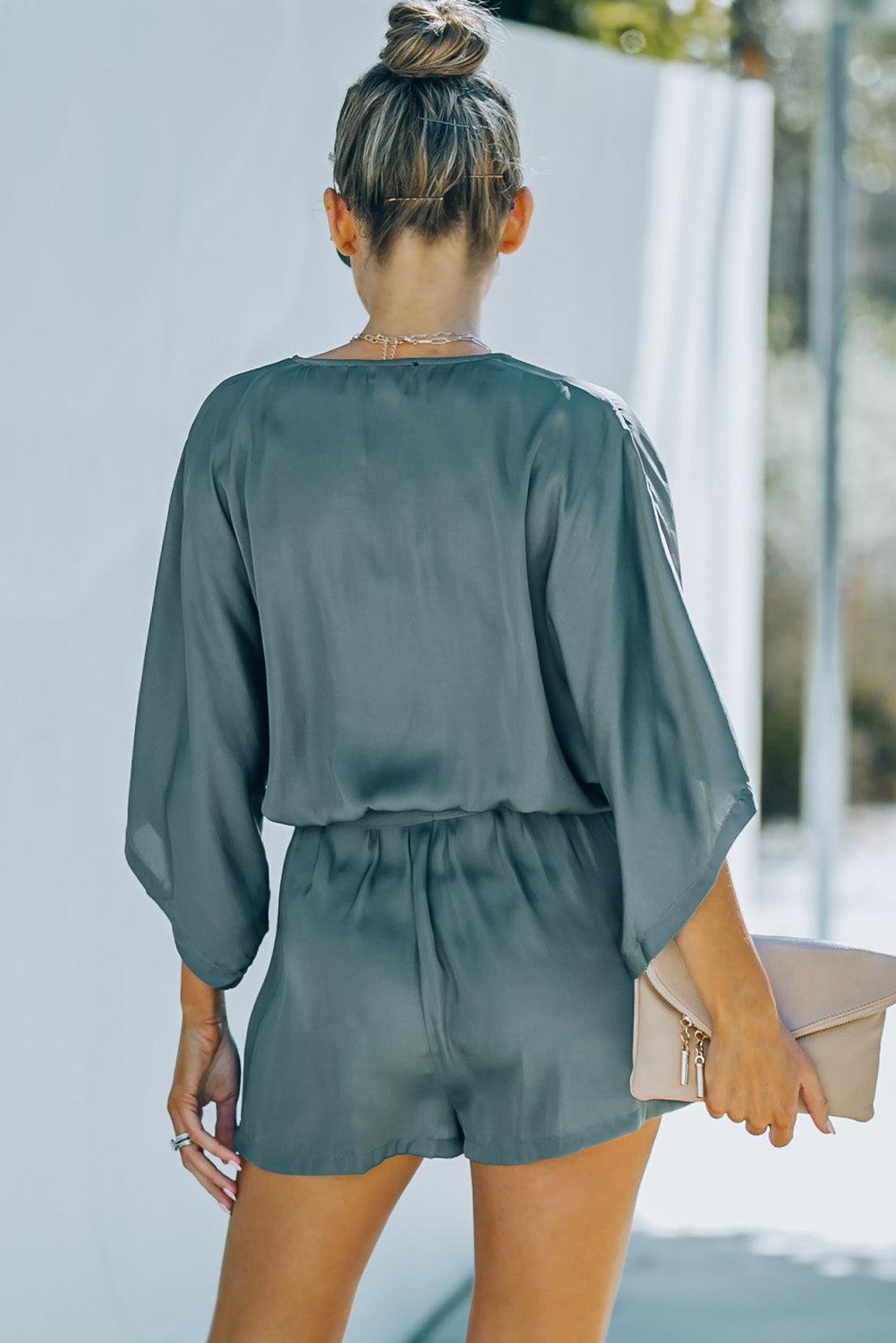 Tie Waist Dolman Sleeve Romper BLUE ZONE PLANET
