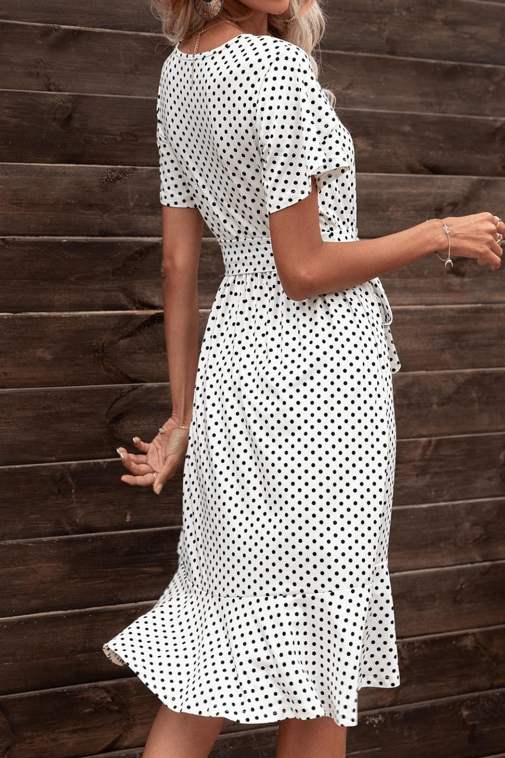 Tie Waist Petal Sleeve Ruffle Hem Dress BLUE ZONE PLANET