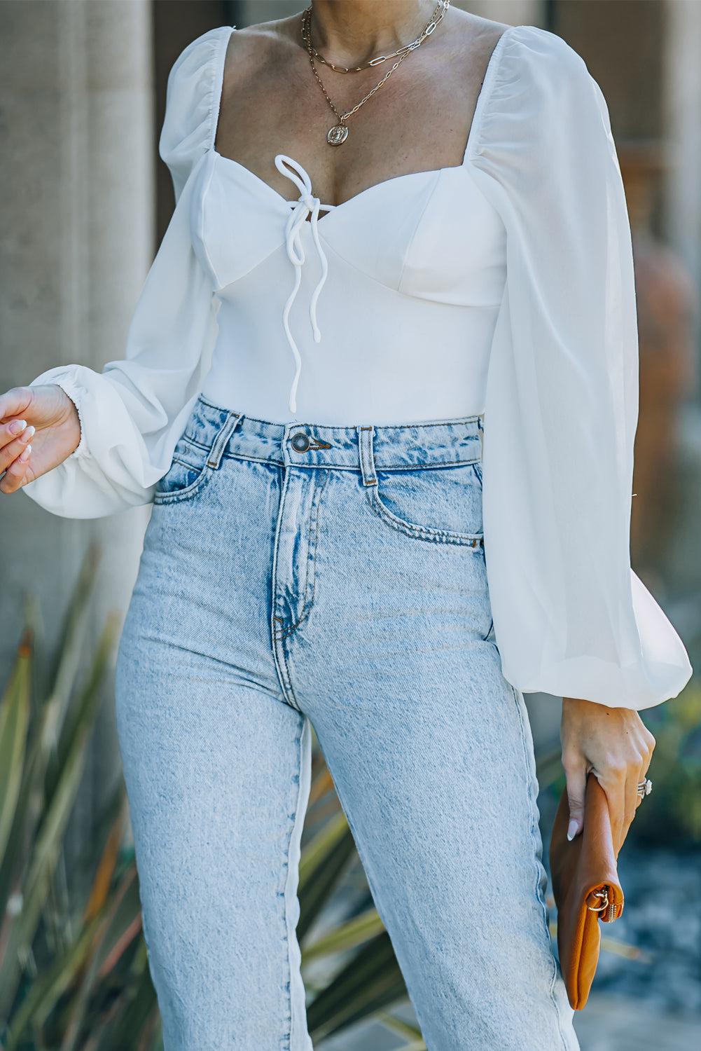 Tied Balloon Sleeve Bodysuit BLUE ZONE PLANET