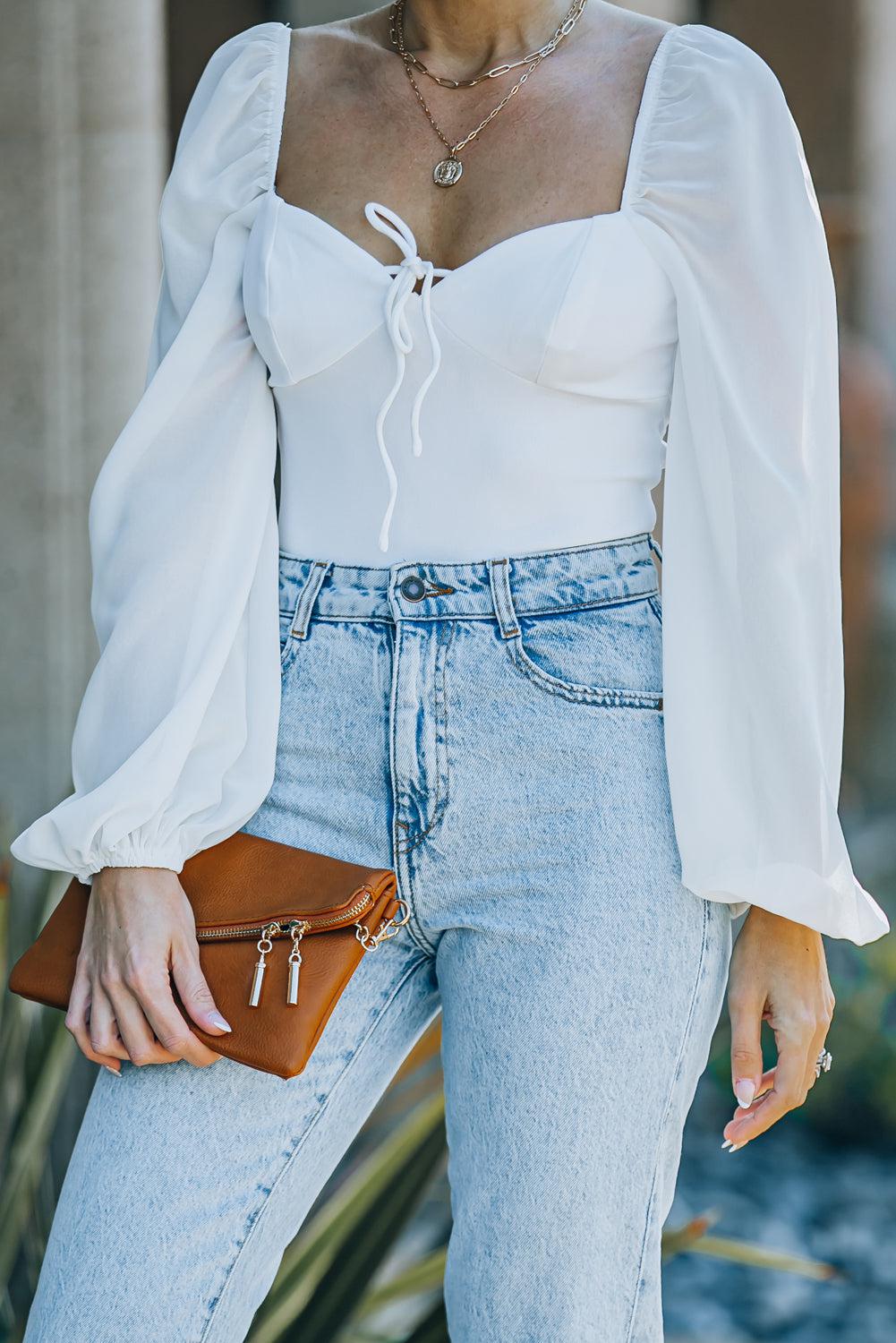Tied Balloon Sleeve Bodysuit BLUE ZONE PLANET