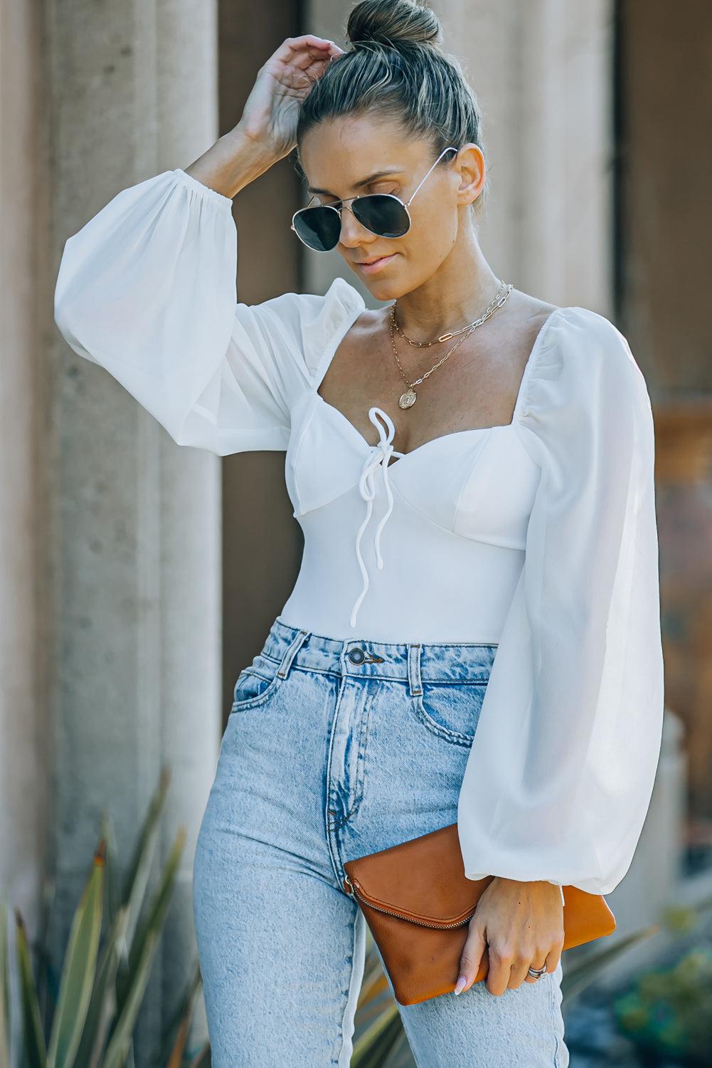 Tied Balloon Sleeve Bodysuit BLUE ZONE PLANET