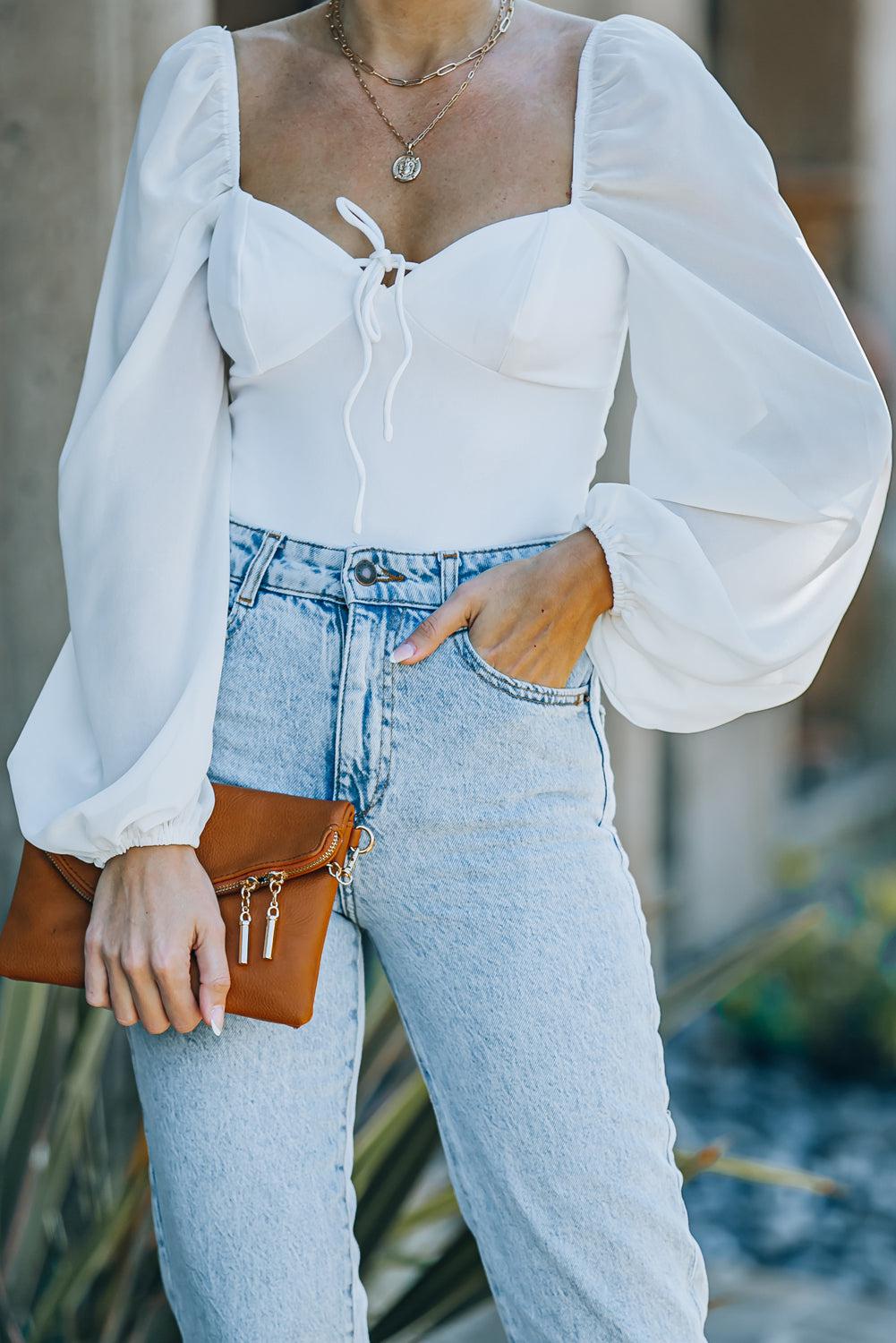 Tied Balloon Sleeve Bodysuit BLUE ZONE PLANET