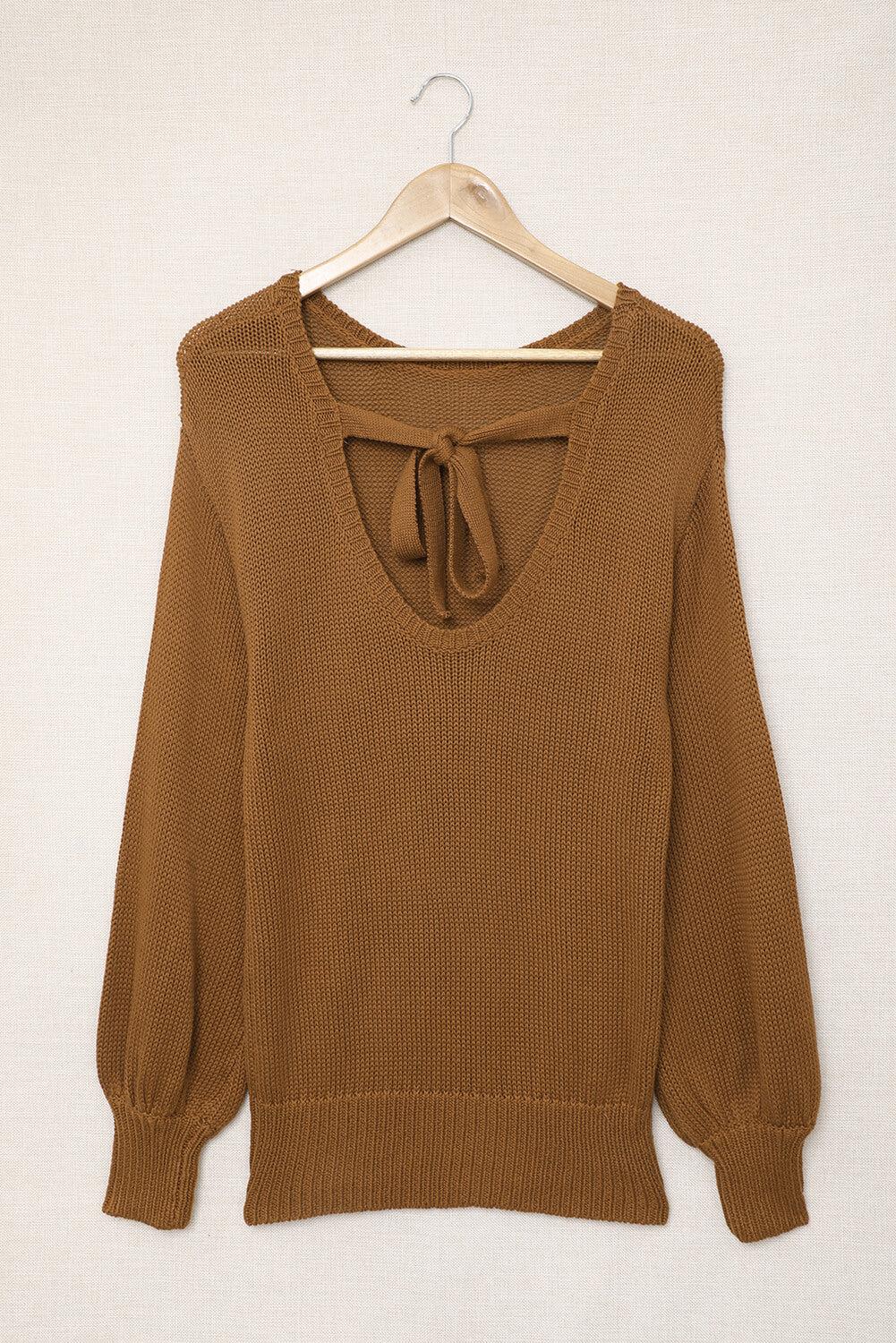 Tied Balloon Sleeve Round Neck Sweater BLUE ZONE PLANET