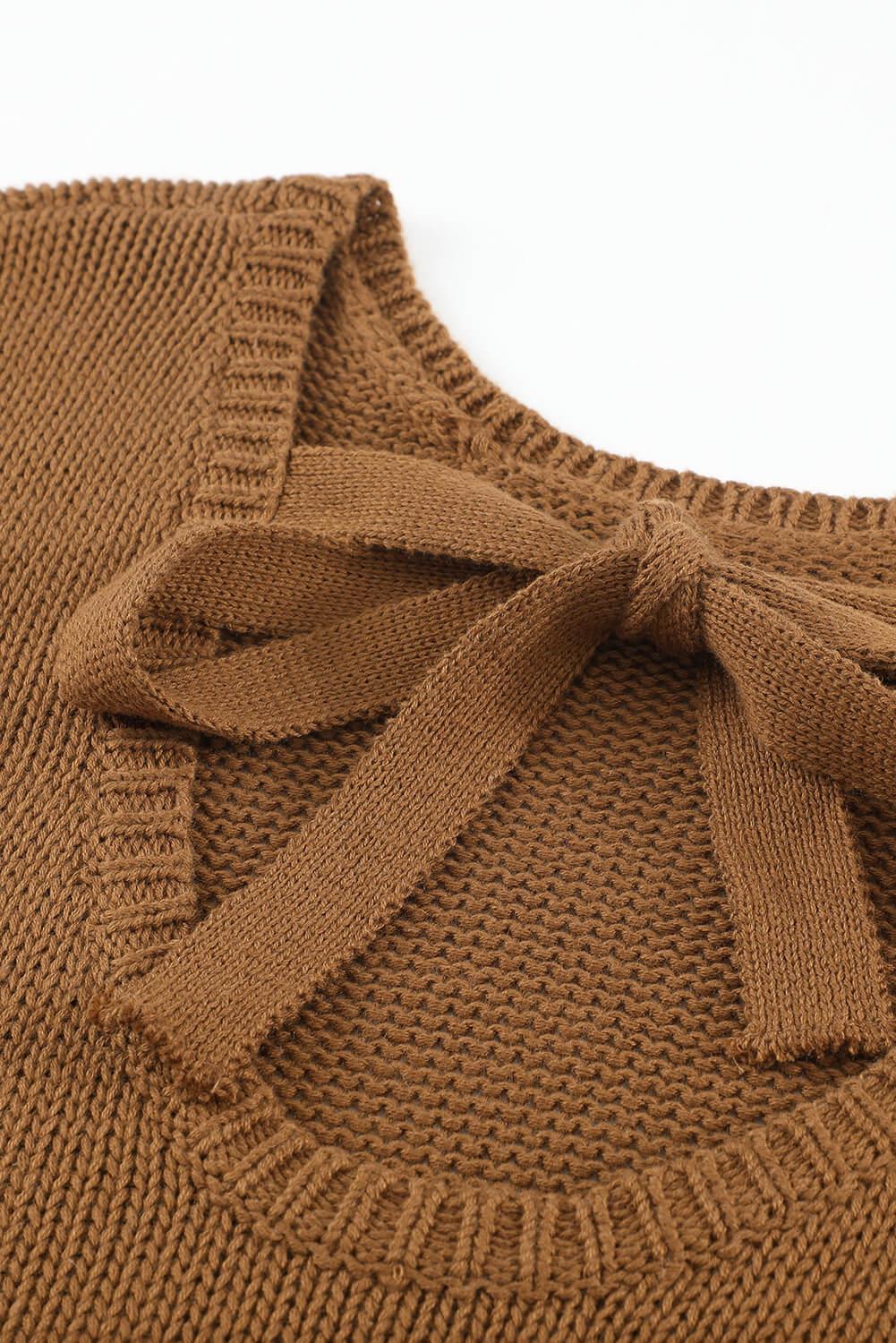 Tied Balloon Sleeve Round Neck Sweater BLUE ZONE PLANET