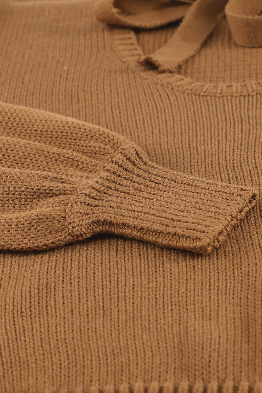 Tied Balloon Sleeve Round Neck Sweater BLUE ZONE PLANET