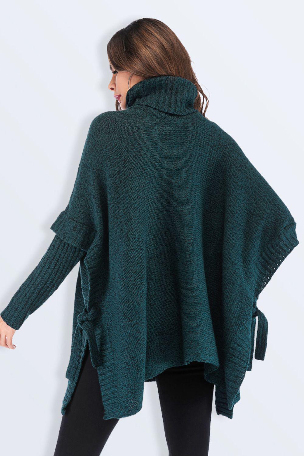 Tied Turtleneck Asymmetrical Hem Sweater BLUE ZONE PLANET
