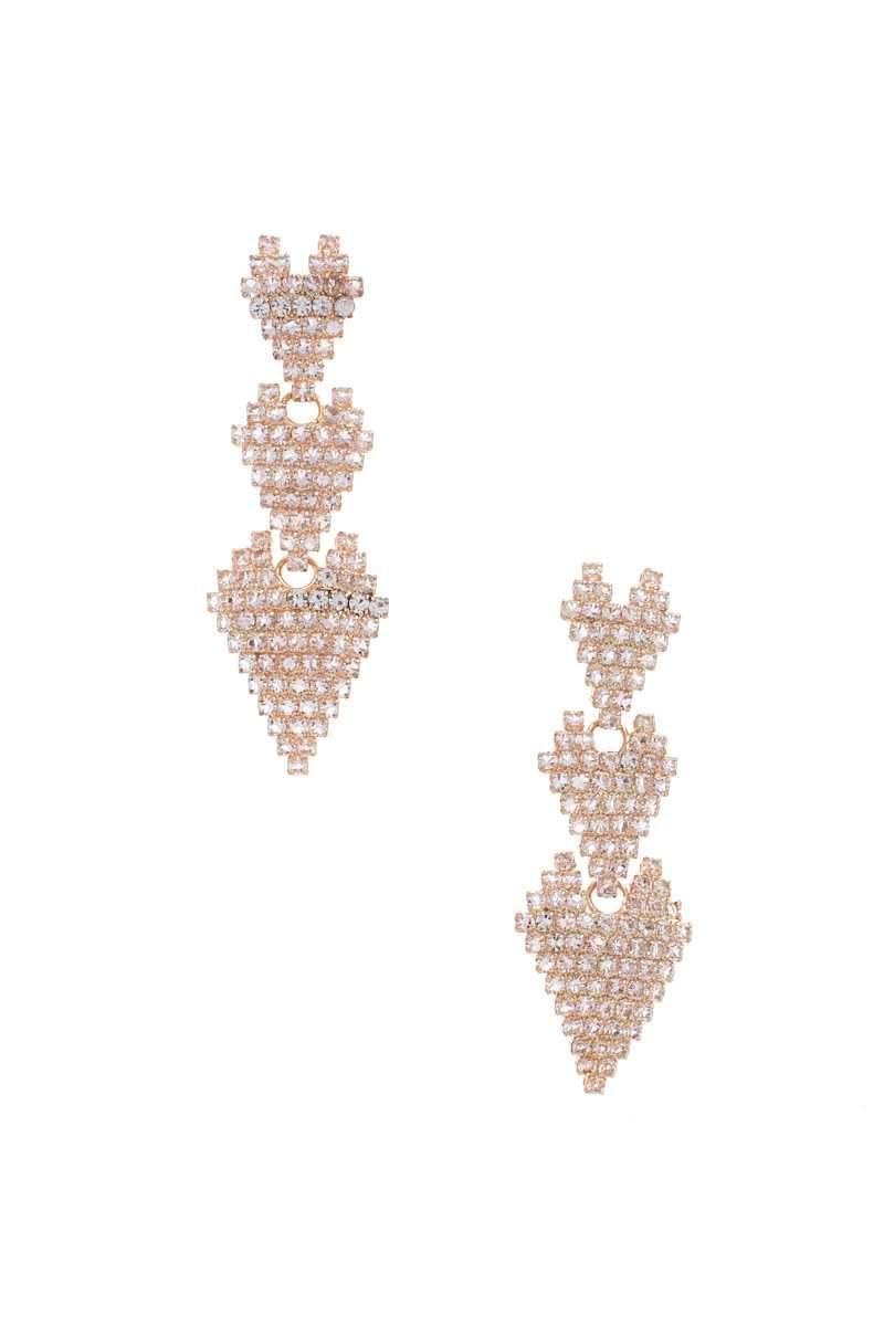 Triple Rhinestone Heart Earring Blue Zone Planet