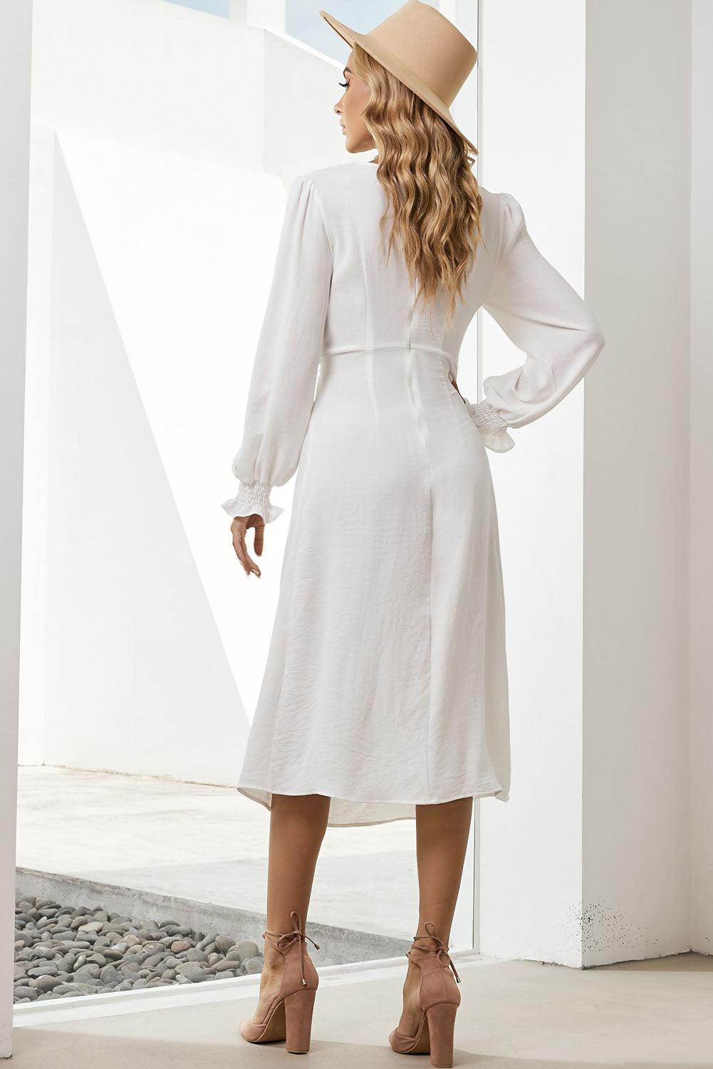 Twist Front V-Neck Flounce Sleeve Midi Dress BLUE ZONE PLANET