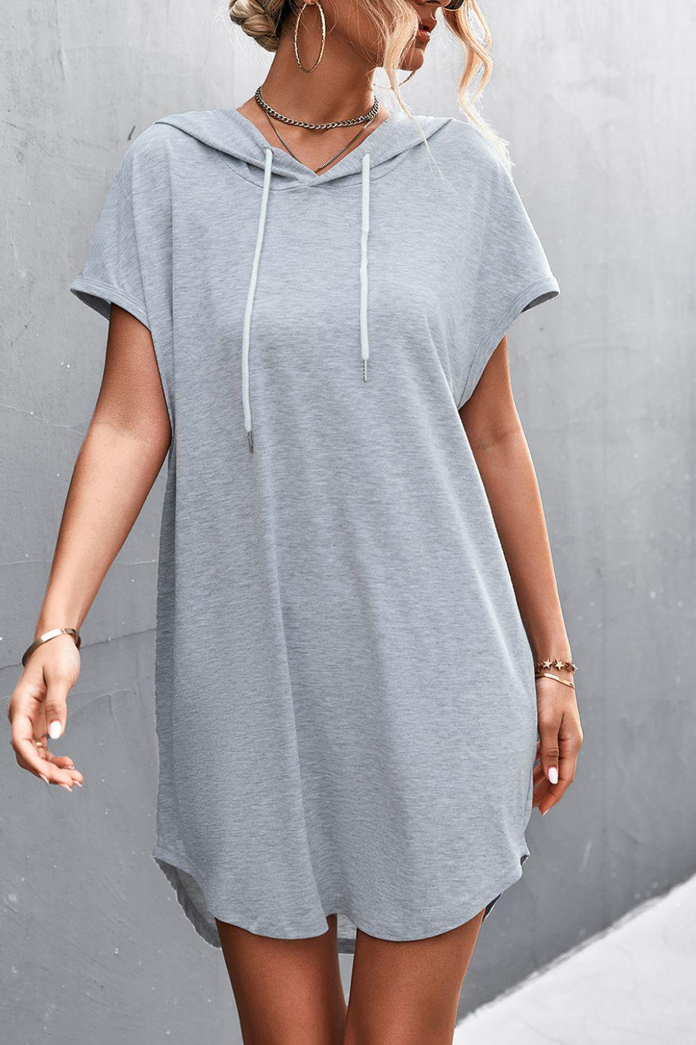 Two-Tone Drawstring Detail Hooded Mini Dress BLUE ZONE PLANET