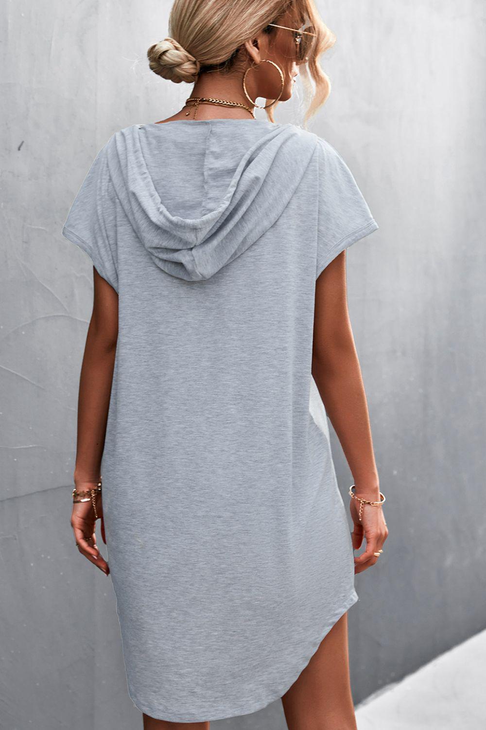 Two-Tone Drawstring Detail Hooded Mini Dress BLUE ZONE PLANET