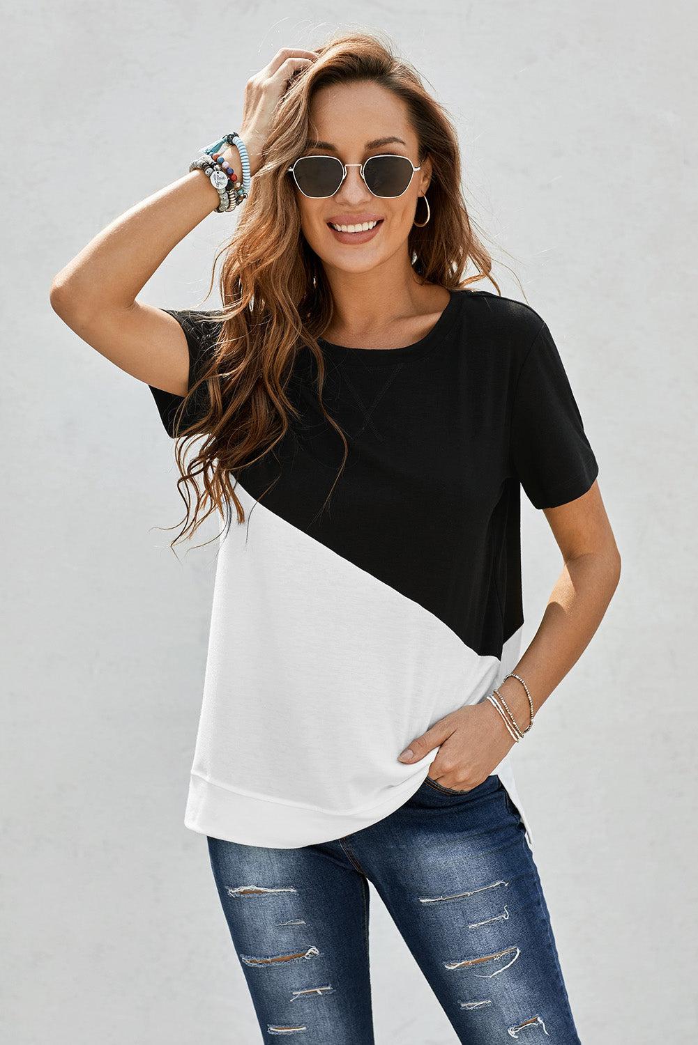 Two-Tone Round Neck Tee BLUE ZONE PLANET