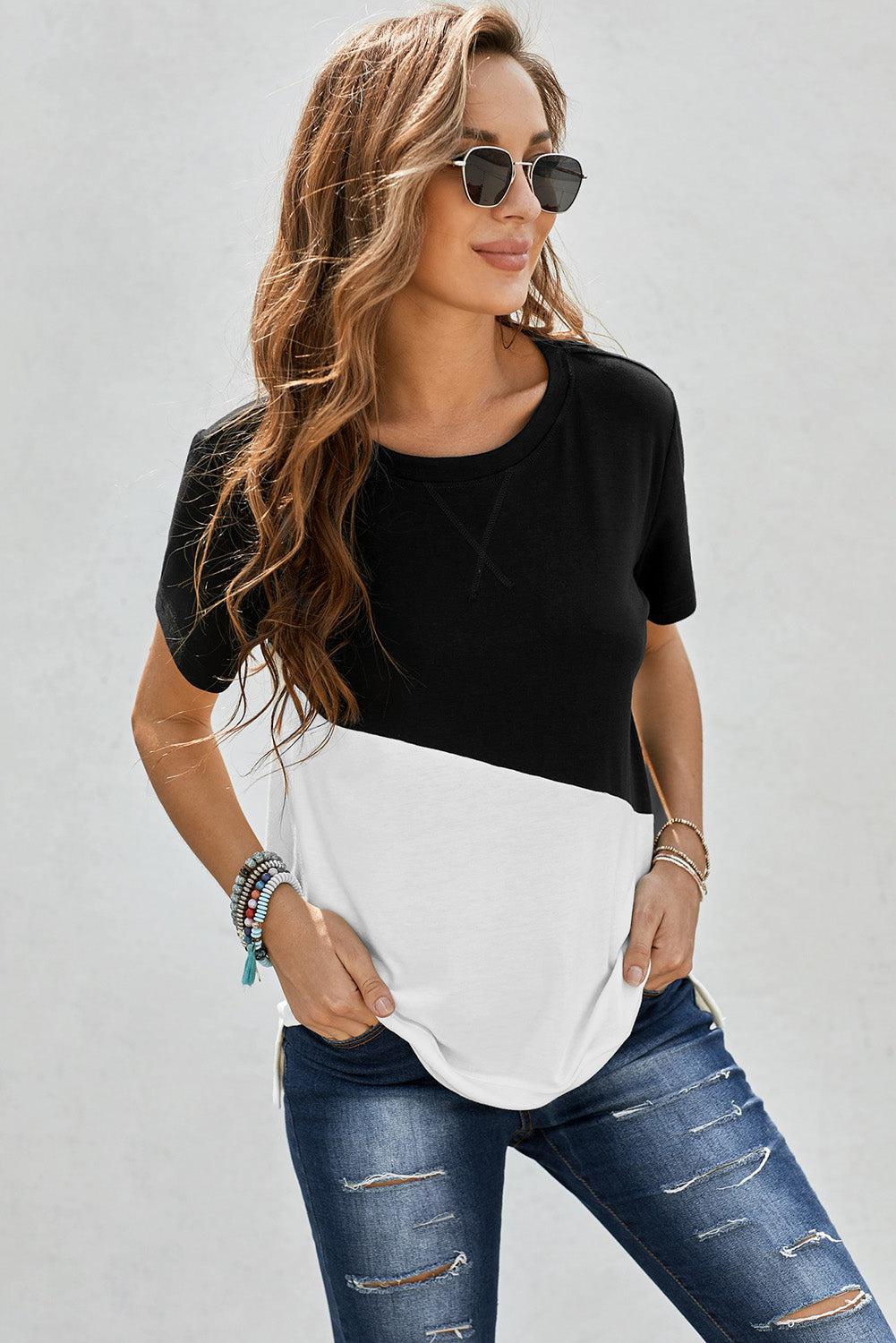 Two-Tone Round Neck Tee BLUE ZONE PLANET
