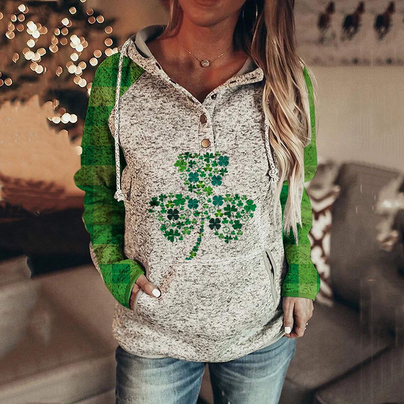 St. Patrick's Irish Day Hooded Buttoned Long Sleeve Sweatshirt BLUE ZONE PLANET