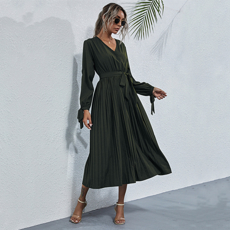 Blue Zone Planet | Solid Color V-Neck Cutout Long Sleeve Dress BLUE ZONE PLANET