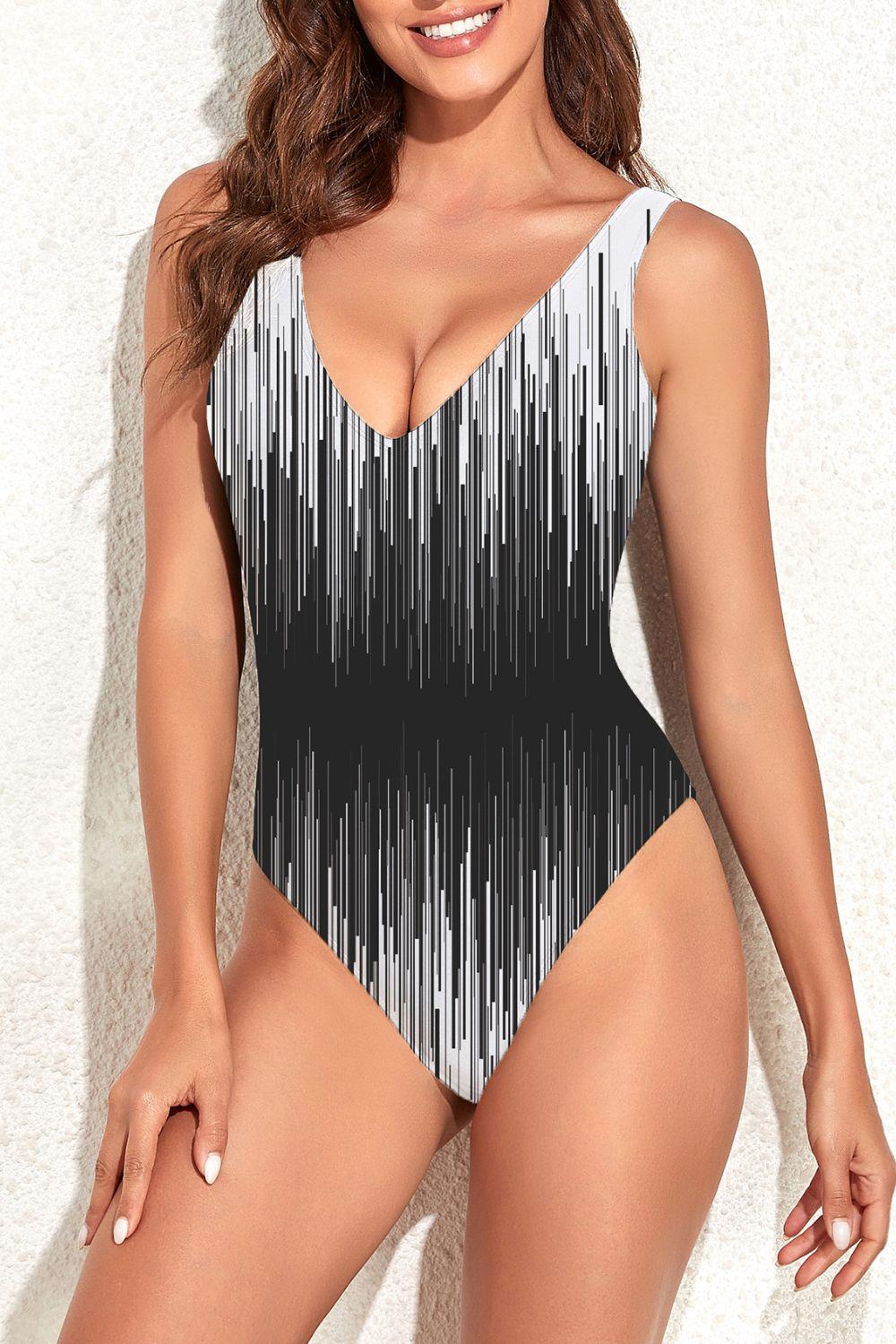 V-Neck Backless One-Piece Swimsuit BLUE ZONE PLANET