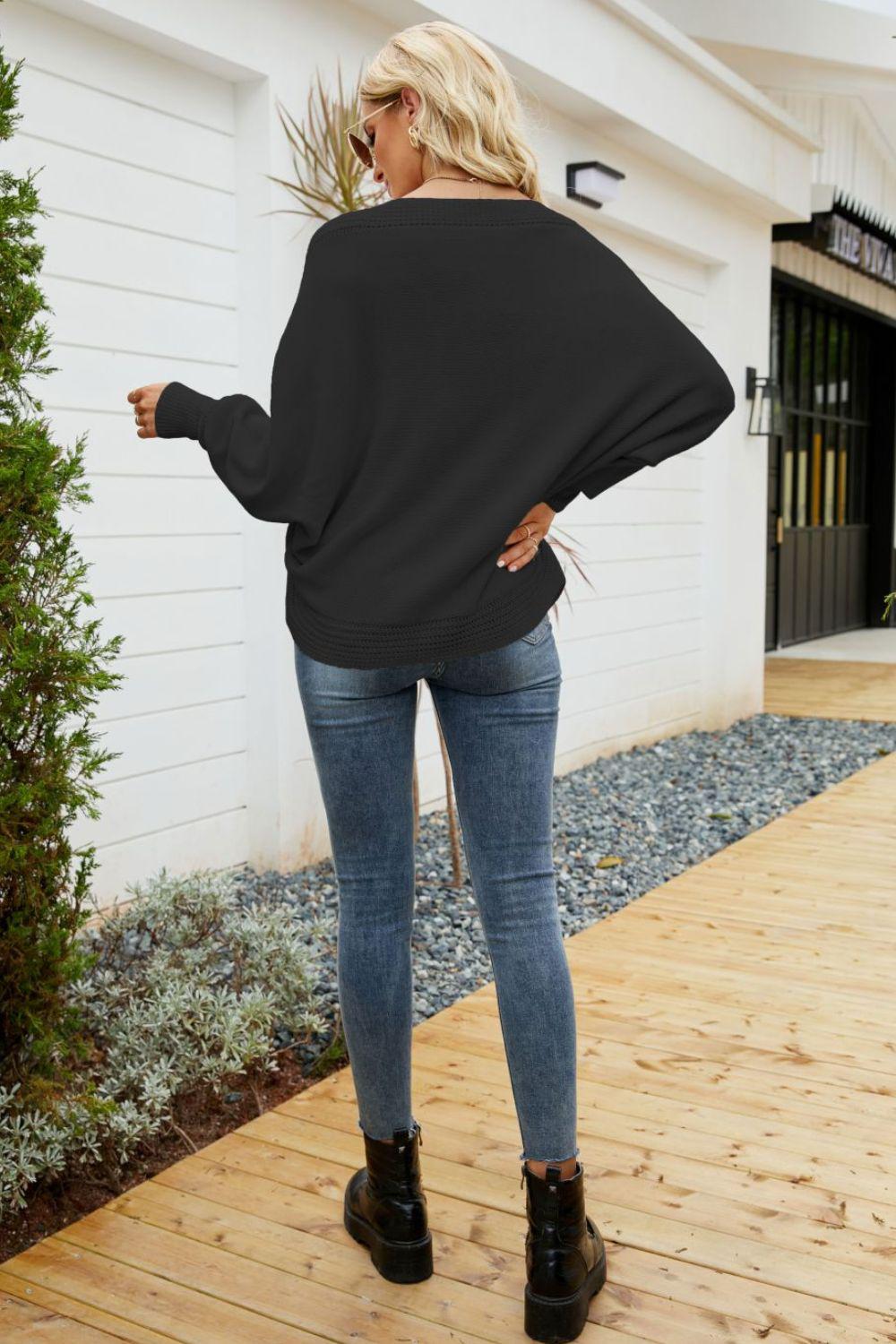 V-Neck Dolman Sleeve Sweater BLUE ZONE PLANET