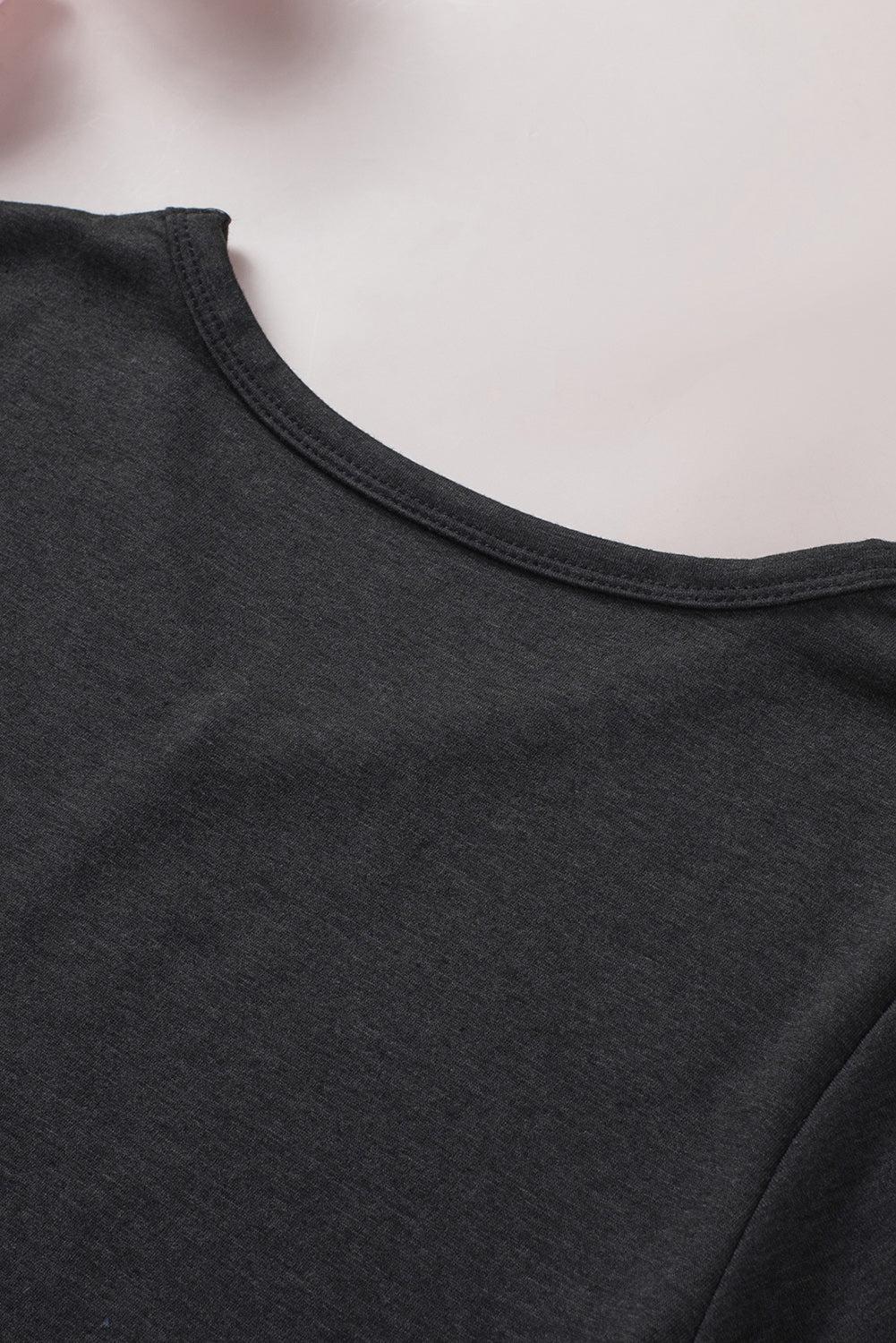 V-Neck Fringe Hem T-Shirt BLUE ZONE PLANET