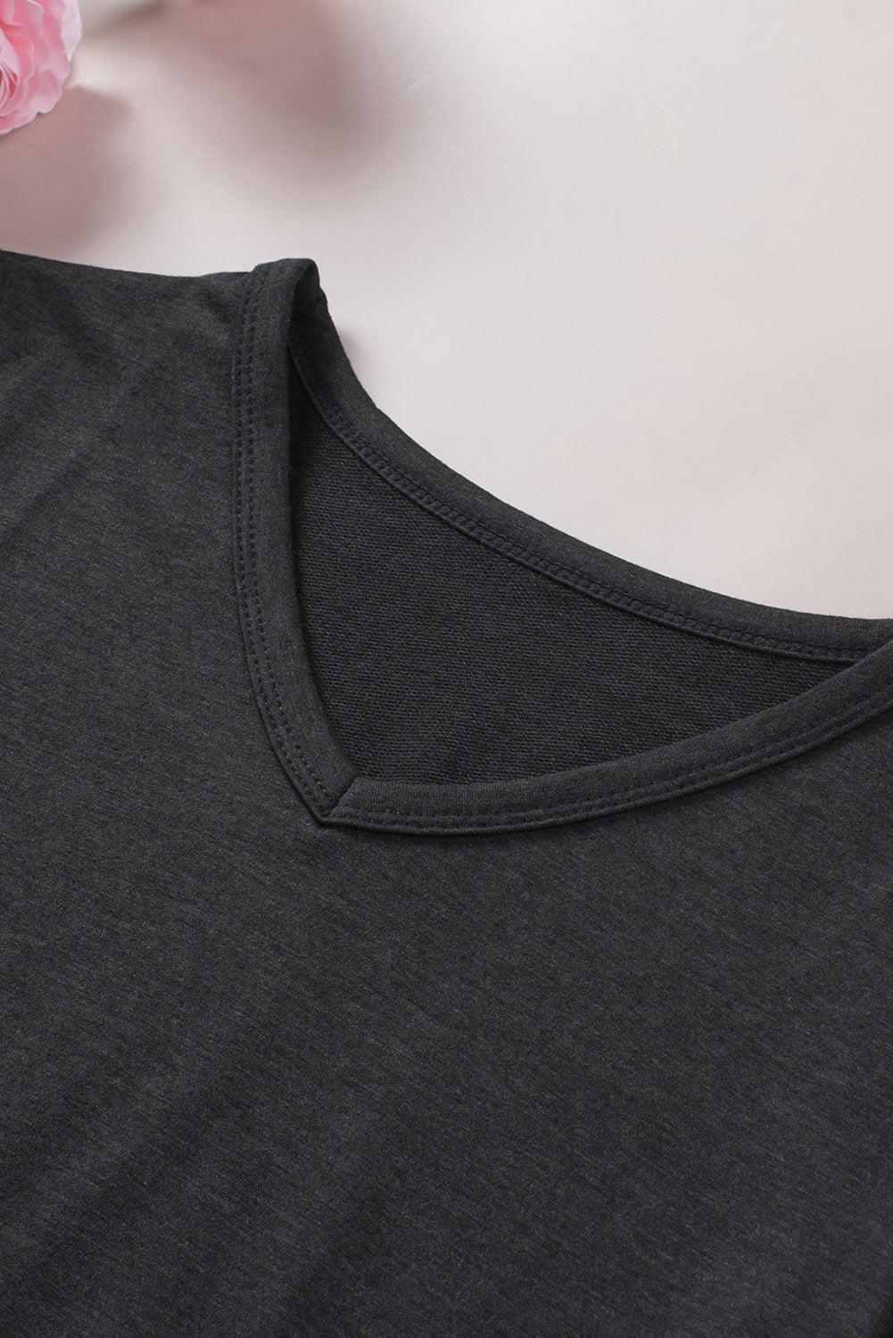 V-Neck Fringe Hem T-Shirt BLUE ZONE PLANET