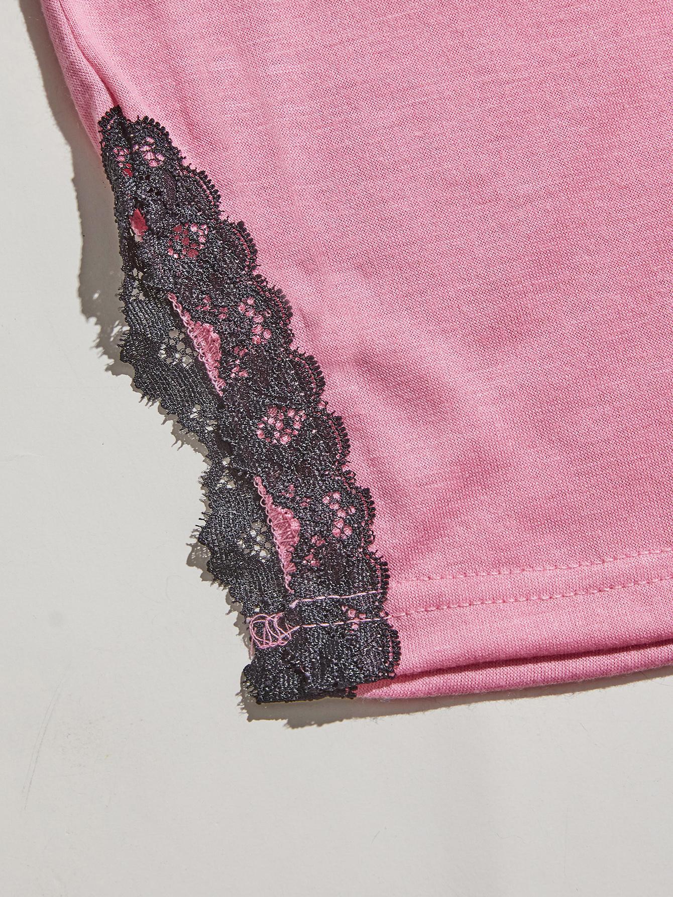 V-Neck Lace Trim Slit Cami and Pants Pajama Set BLUE ZONE PLANET