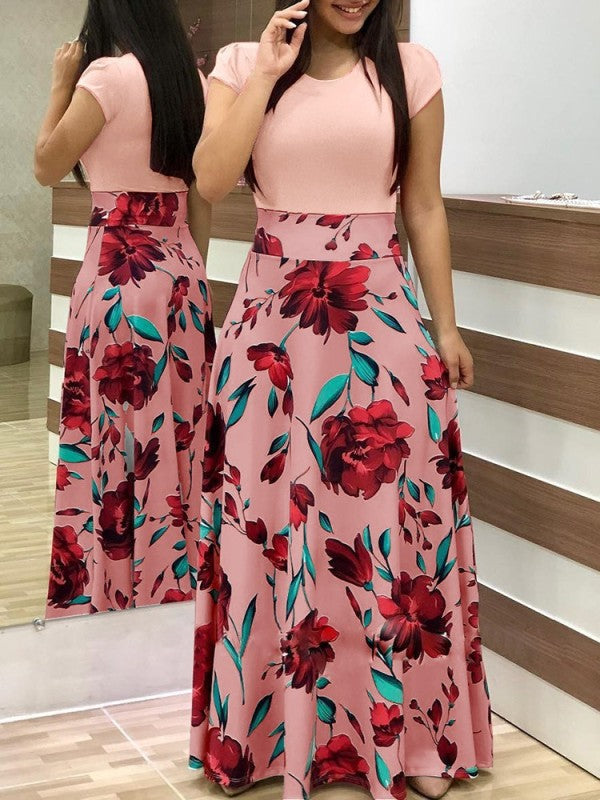 Blue Zone Planet | Floral print long sleeve color block maxi dress BLUE ZONE PLANET