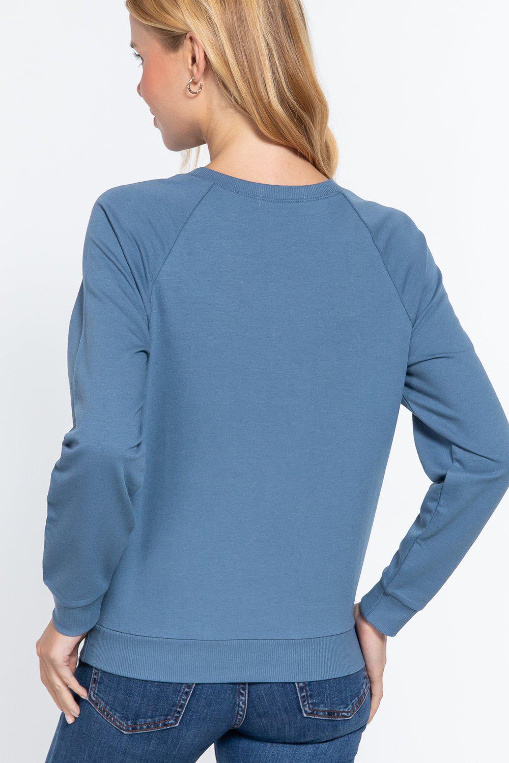 Valentine Hearts Sequins French Terry Pullover Top Blue Zone Planet