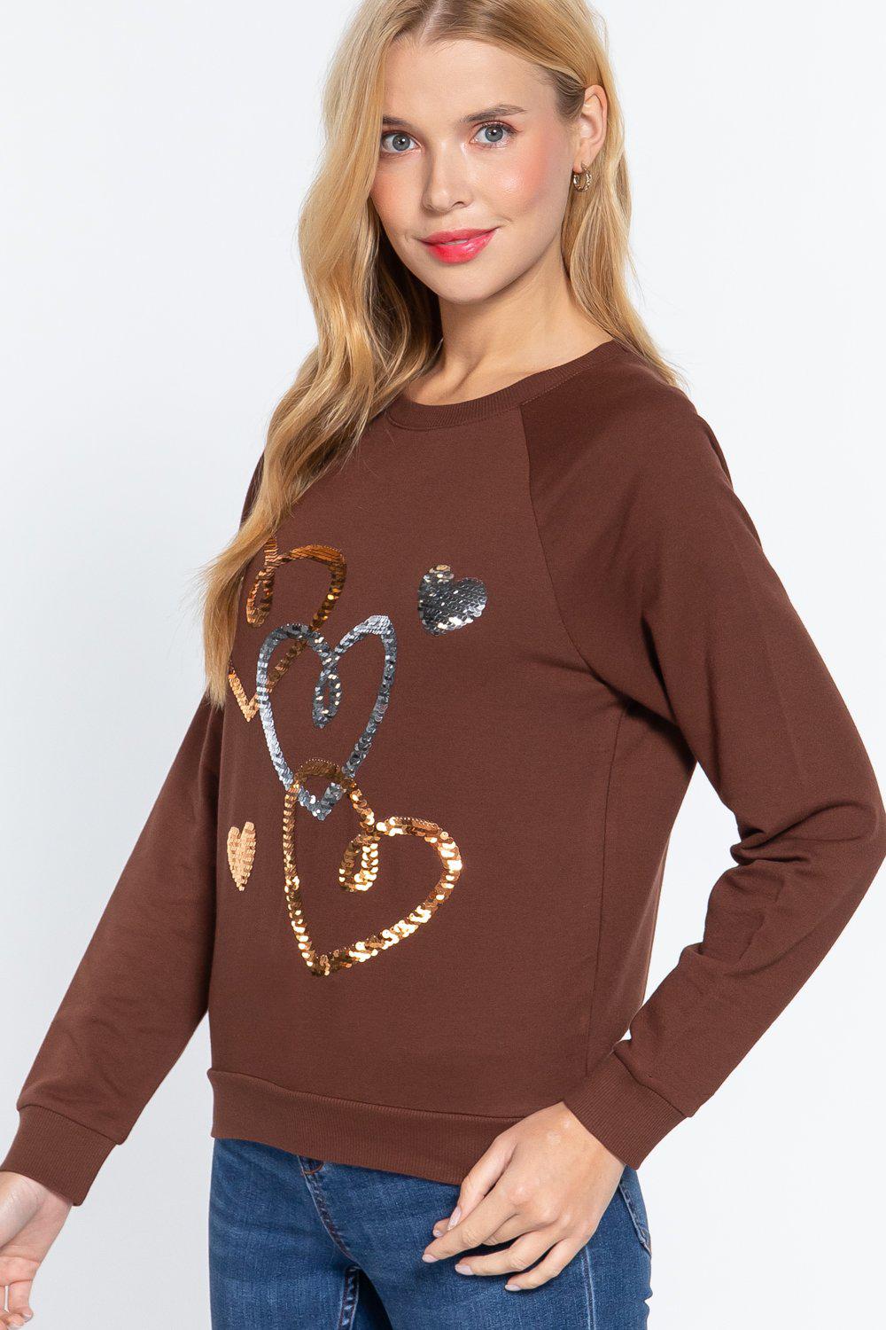 Valentine Hearts Sequins French Terry Pullover Top Blue Zone Planet