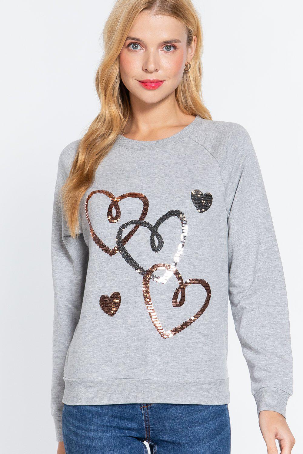 Valentine Hearts Sequins French Terry Pullover Top Blue Zone Planet