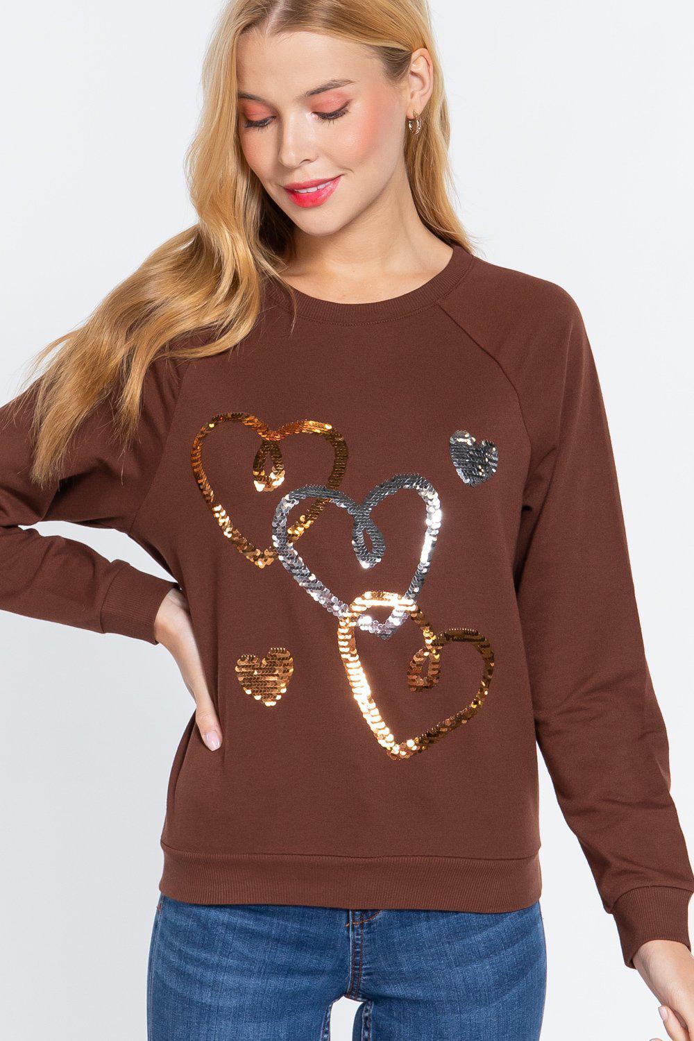 Valentine Hearts Sequins French Terry Pullover Top Blue Zone Planet