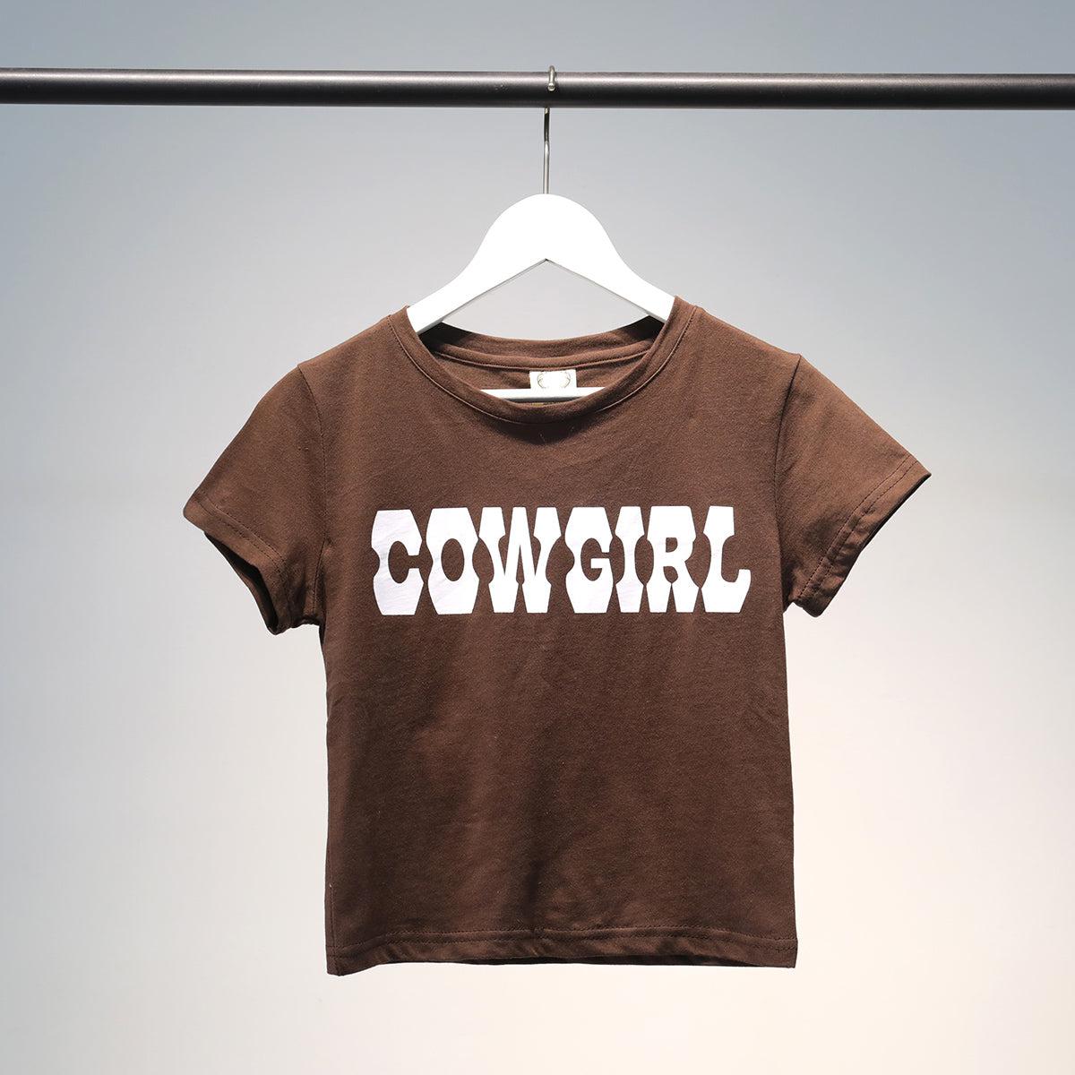 Vintage High Waist COWGIRL Letter Printed Cotton T-shirt Blue Zone Planet