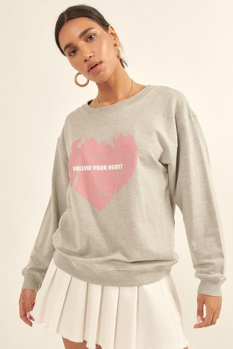 Vintage-style Heart Graphic Print French Terry Knit Sweatshirt Blue Zone Planet
