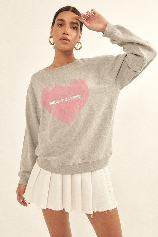 Vintage-style Heart Graphic Print French Terry Knit Sweatshirt Blue Zone Planet