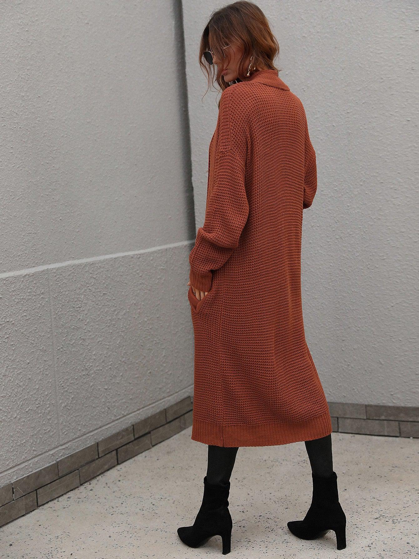 Waffle Knit Open Front Duster Cardigan With Pockets BLUE ZONE PLANET