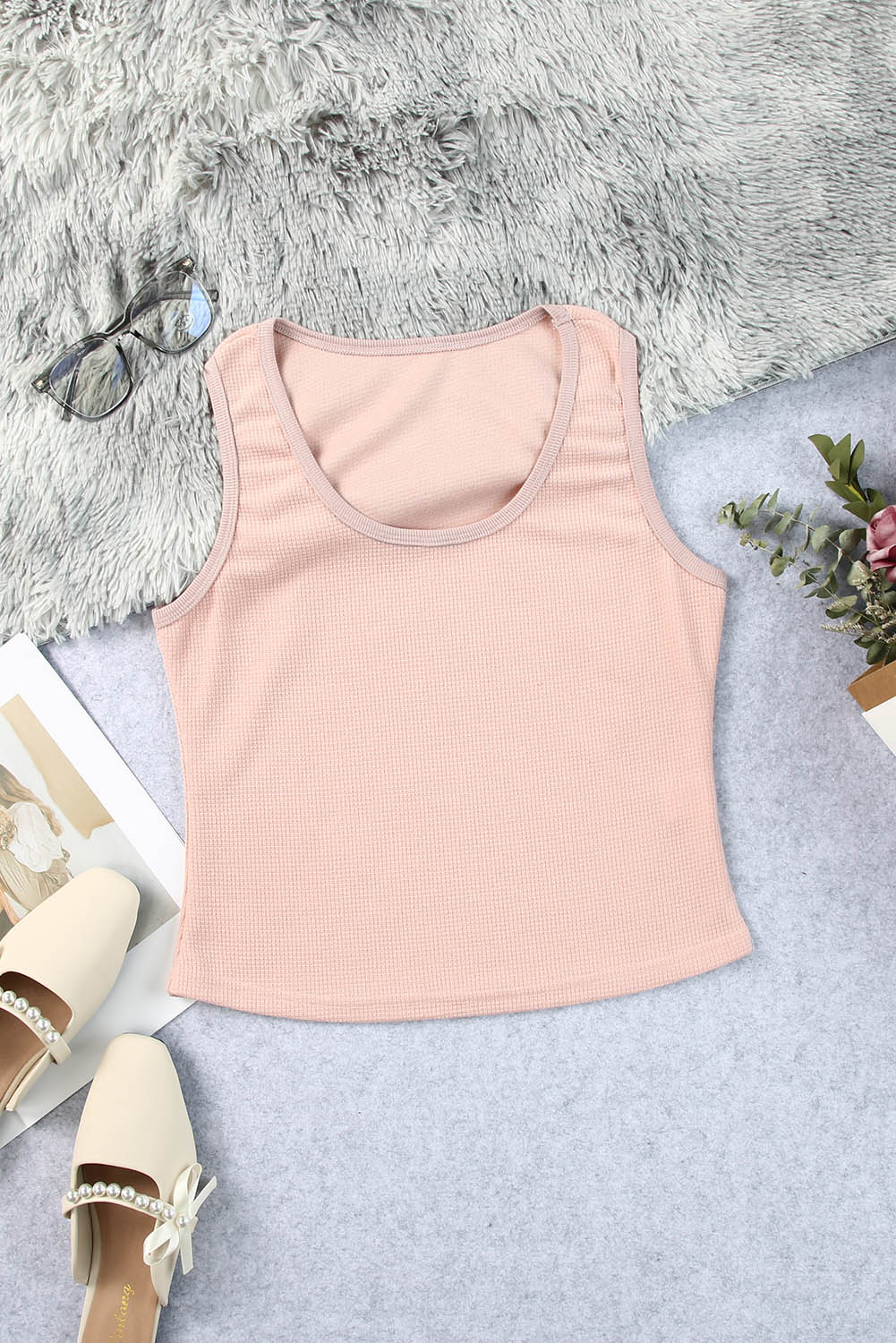 Waffle-Knit Scoop Neck Tank Top BLUE ZONE PLANET