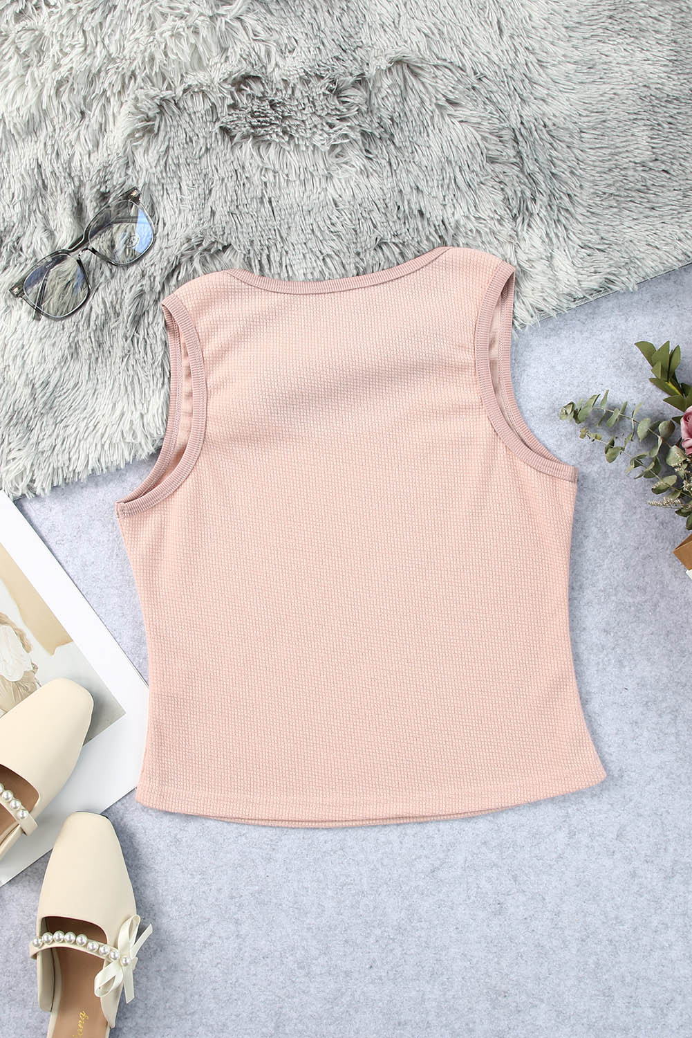 Waffle-Knit Scoop Neck Tank Top BLUE ZONE PLANET
