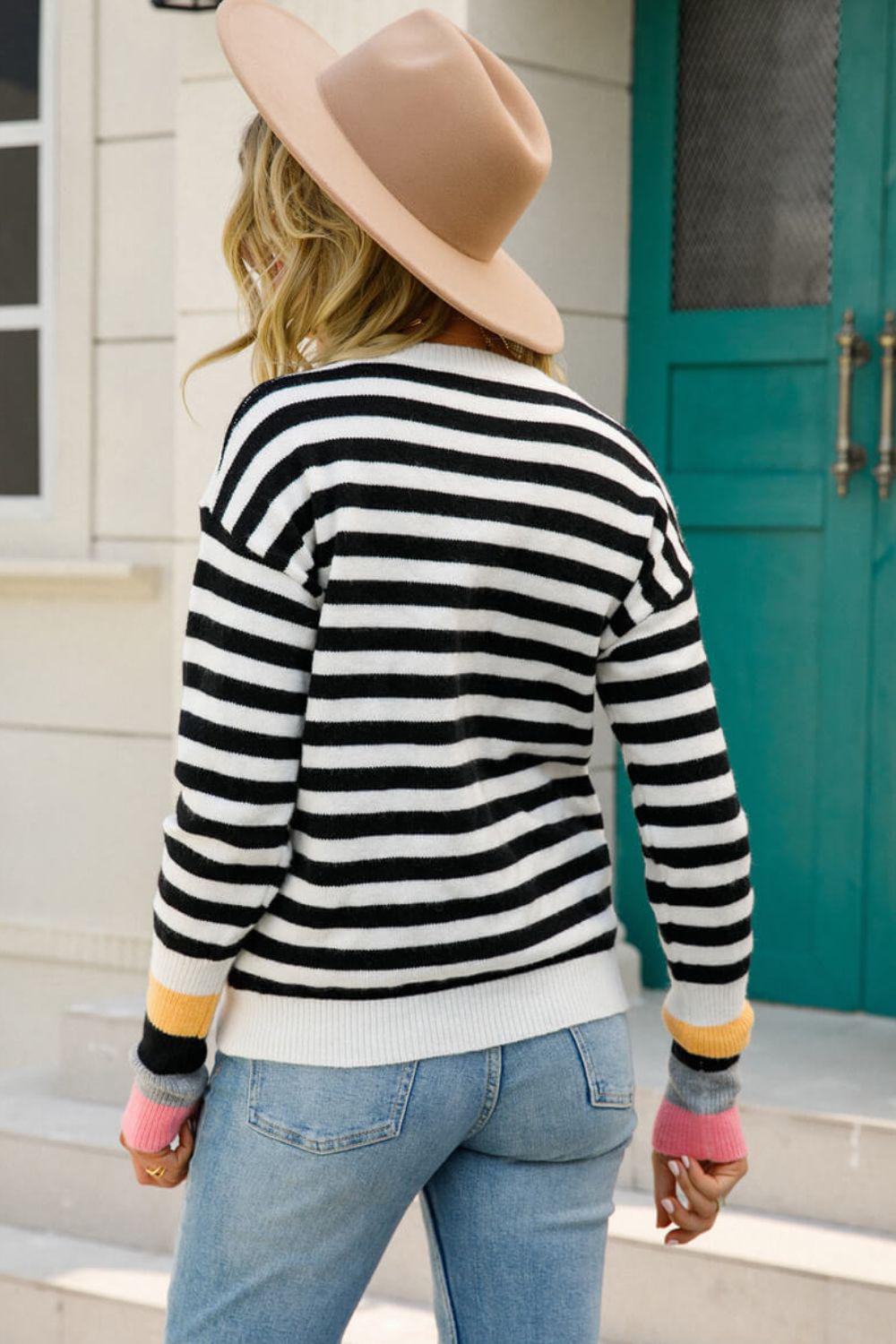 Warm Spice Striped Round Neck Sweater BLUE ZONE PLANET