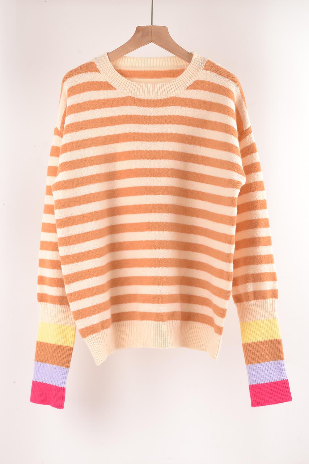 Warm Spice Striped Round Neck Sweater BLUE ZONE PLANET