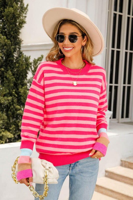 Warm Spice Striped Round Neck Sweater BLUE ZONE PLANET