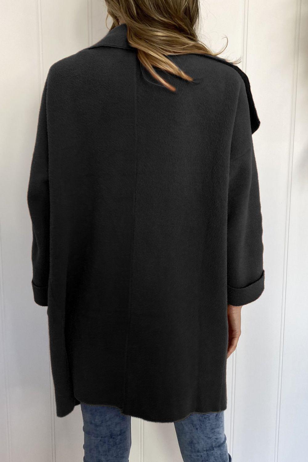 Waterfall Collar Brushed Longline Coat with Pockets BLUE ZONE PLANET