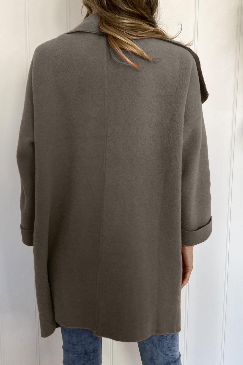 Waterfall Collar Brushed Longline Coat with Pockets BLUE ZONE PLANET