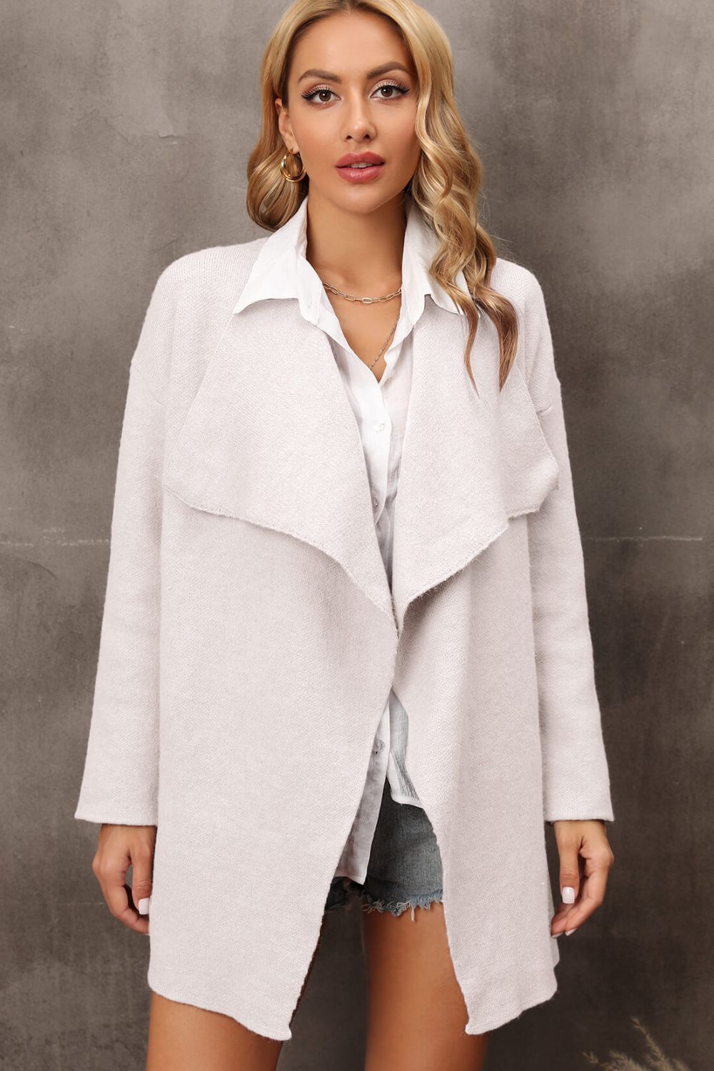 Waterfall Collar Longline Cardigan with Side Pockets BLUE ZONE PLANET