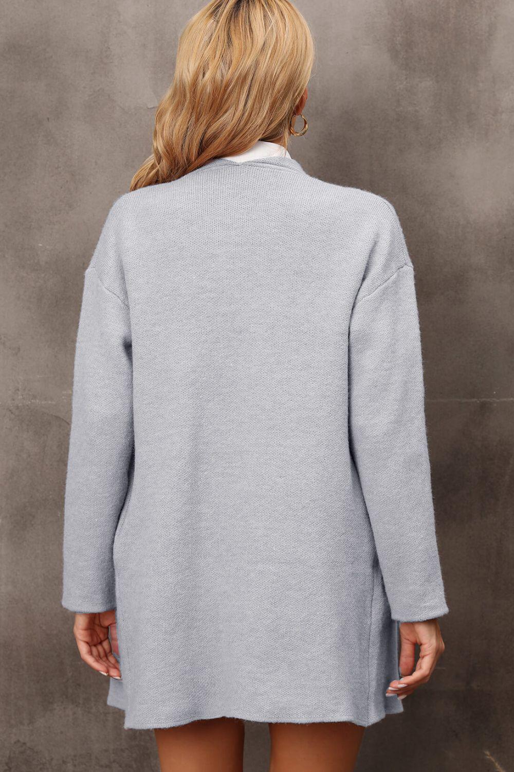 Waterfall Collar Longline Cardigan with Side Pockets BLUE ZONE PLANET