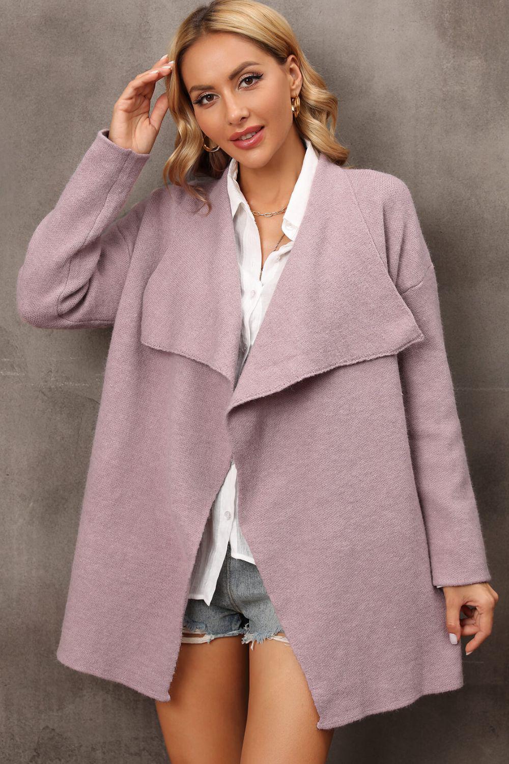 Waterfall Collar Longline Cardigan with Side Pockets BLUE ZONE PLANET