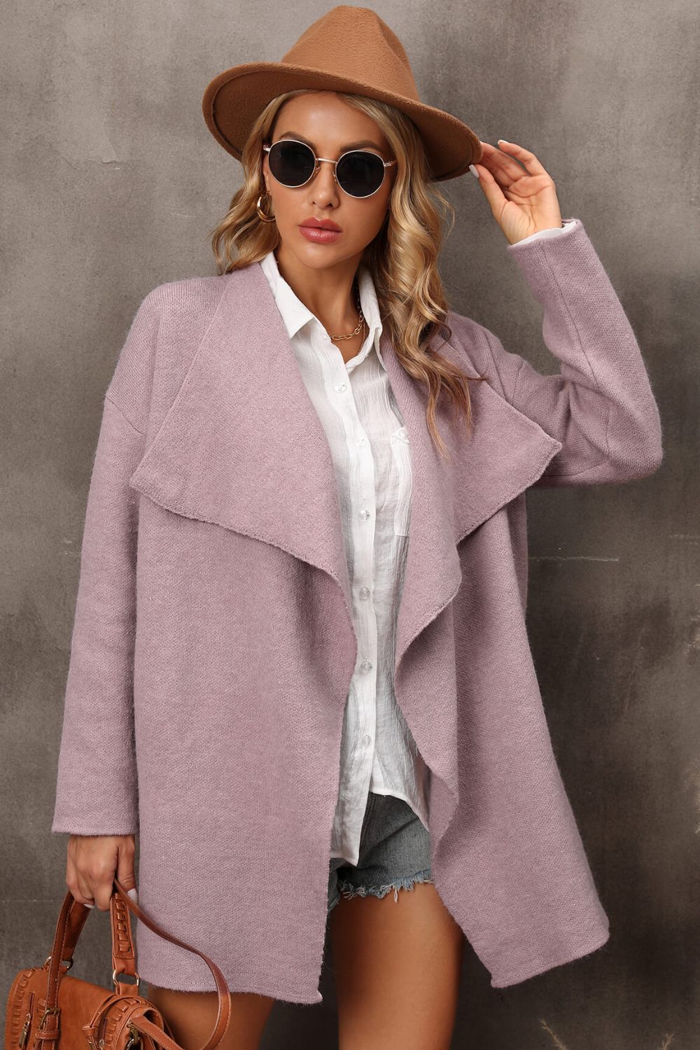 Waterfall Collar Longline Cardigan with Side Pockets BLUE ZONE PLANET