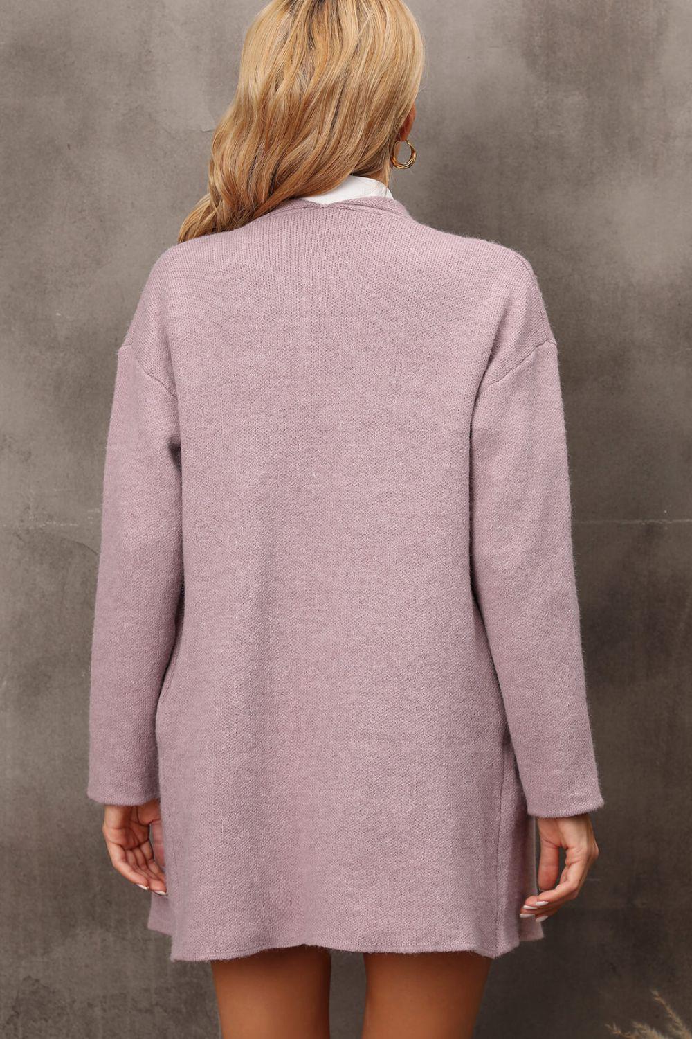 Waterfall Collar Longline Cardigan with Side Pockets BLUE ZONE PLANET