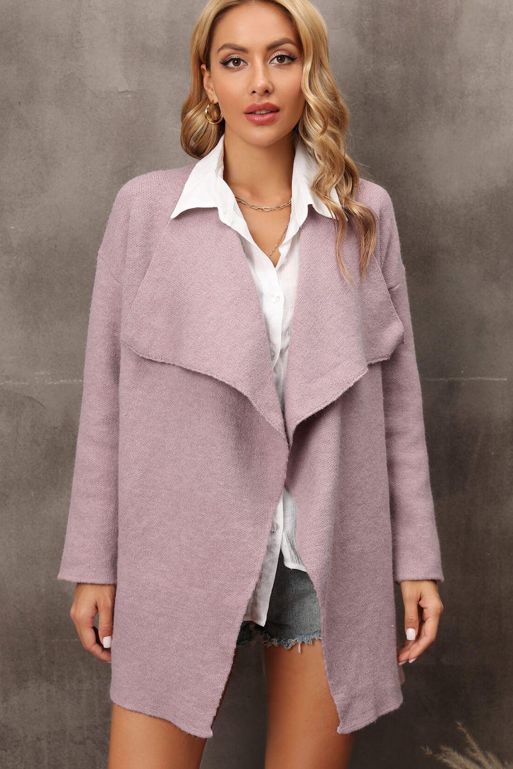 Waterfall Collar Longline Cardigan with Side Pockets BLUE ZONE PLANET