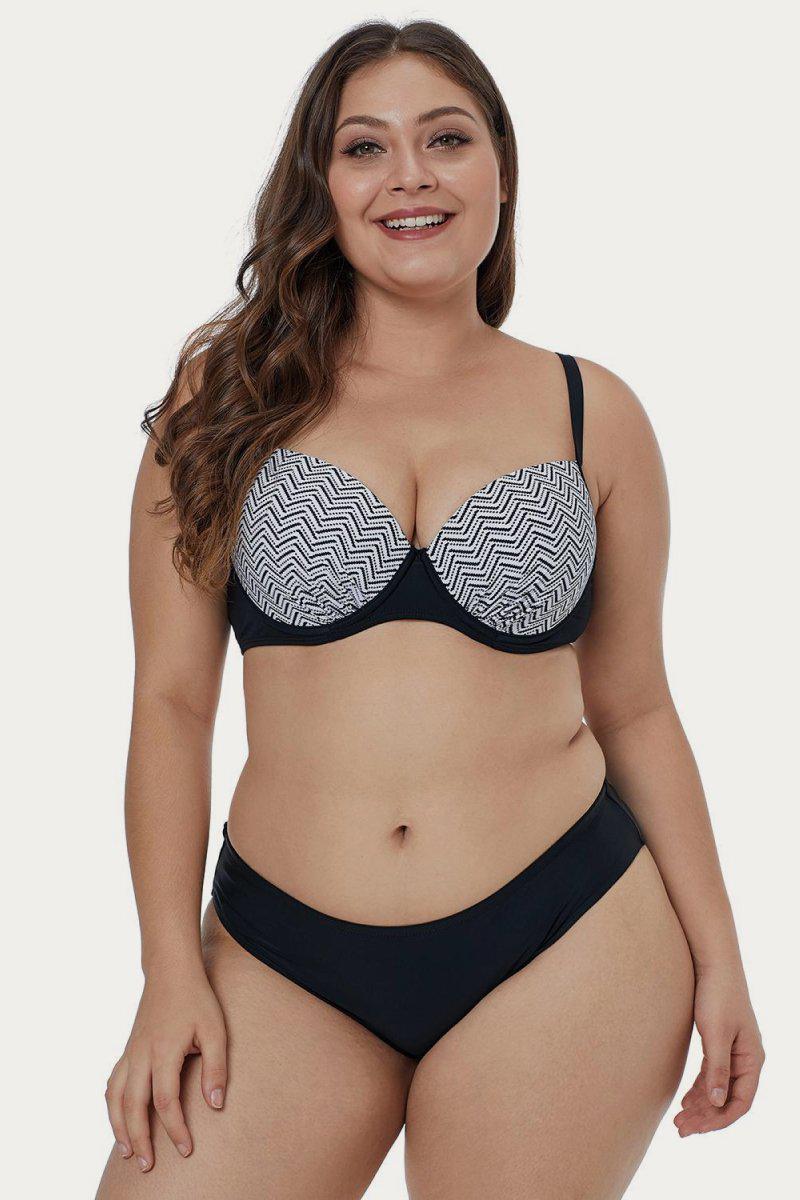 Waves Print Plus Size Bikini Set BLUE ZONE PLANET