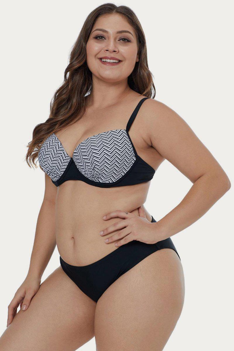 Waves Print Plus Size Bikini Set BLUE ZONE PLANET