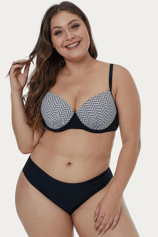 Waves Print Plus Size Bikini Set BLUE ZONE PLANET