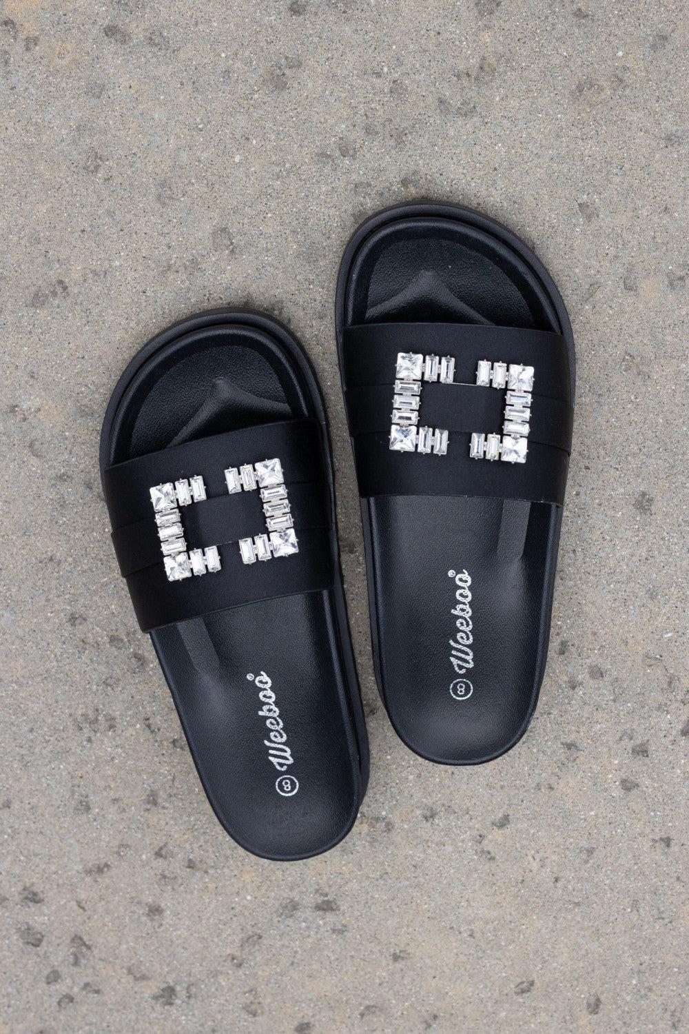 Weeboo Crystal Skies Rhinestone Buckle Slide Sandals BLUE ZONE PLANET
