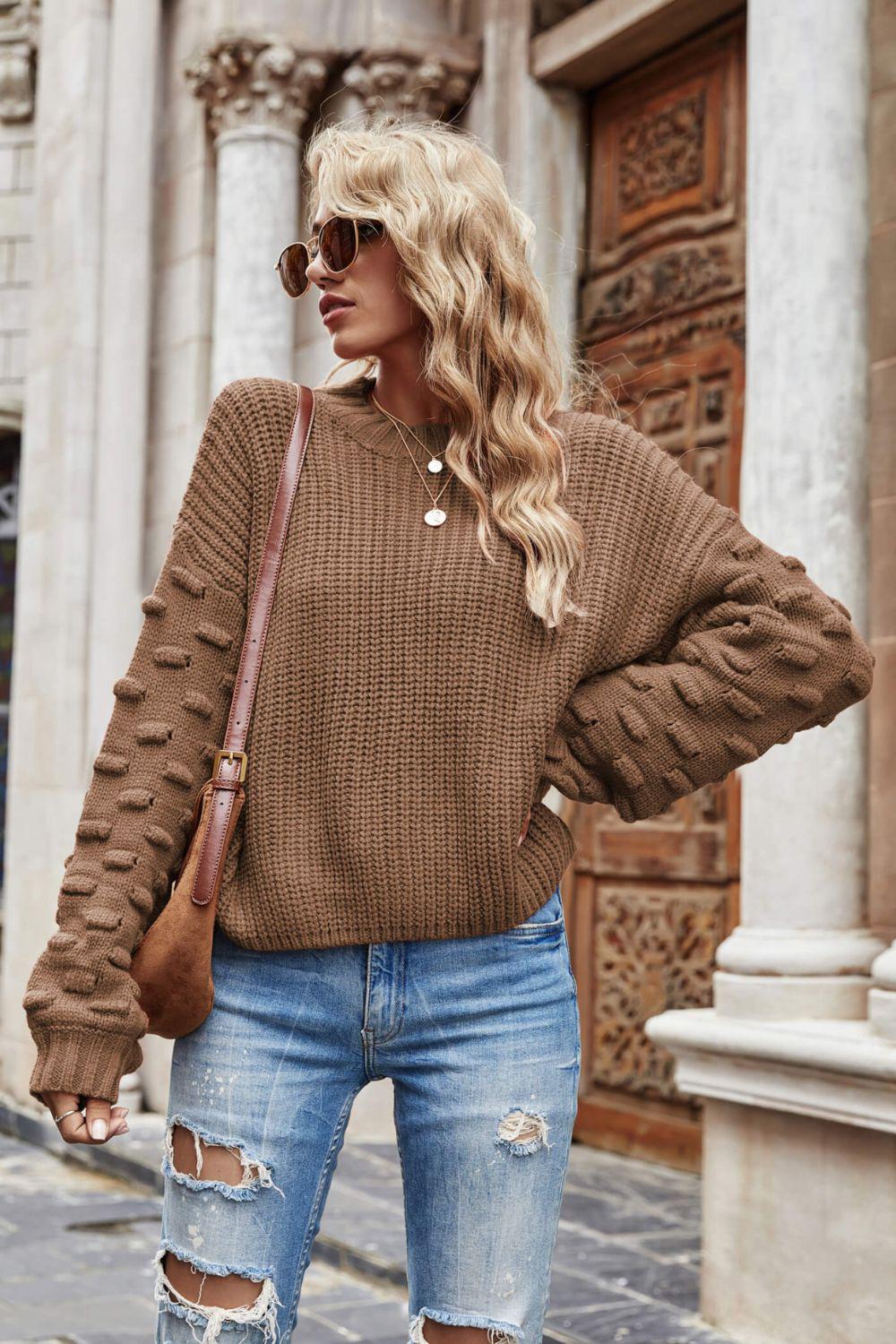 Weekend Style Rib-Knit Dropped Shoulder Sweater BLUE ZONE PLANET